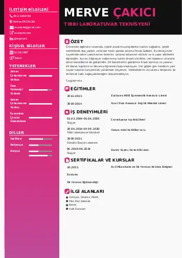 Laboratuvar Teknisyeni Cv Örnekleri cv indir